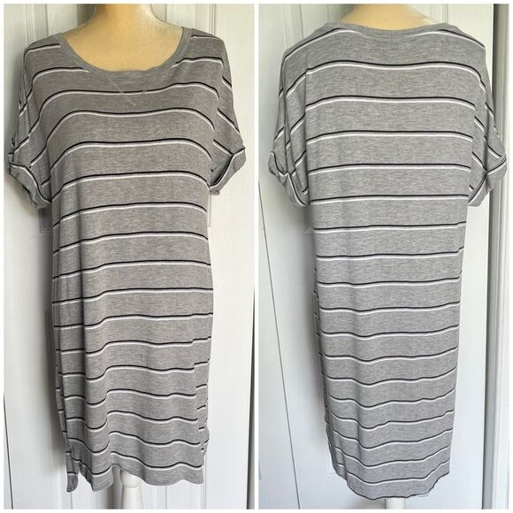 ALFANI Women's Ultra Soft Striped Nightgown Medium Heather Gray Pajama PJs - Picture 8 of 16